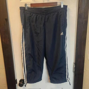 Adidas Women's Athletic Capris- Navy with White Stripes Size Medium Sporty